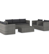 8-tlg. Garten-Lounge-Set mit Kissen Poly Rattan Grau