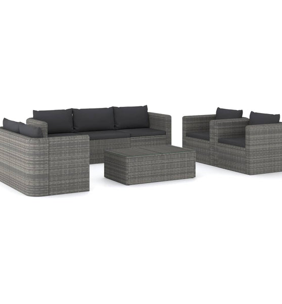 8-tlg. Garten-Lounge-Set mit Kissen Poly Rattan Grau