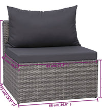 8-tlg. Garten-Lounge-Set mit Kissen Poly Rattan Grau