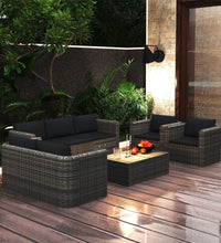 8-tlg. Garten-Lounge-Set mit Kissen Poly Rattan Grau