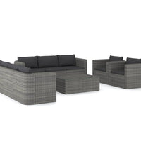 9-tlg. Garten-Lounge-Set mit Kissen Poly Rattan Grau