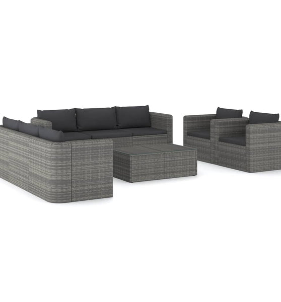 9-tlg. Garten-Lounge-Set mit Kissen Poly Rattan Grau