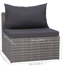 9-tlg. Garten-Lounge-Set mit Kissen Poly Rattan Grau