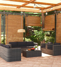 9-tlg. Garten-Lounge-Set mit Kissen Poly Rattan Grau