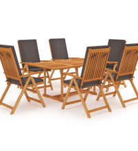 7-tlg. Garten-Essgruppe mit Grauen Kissen Massivholz Teak