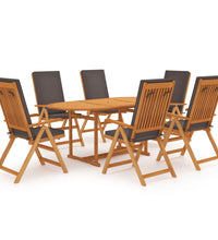 7-tlg. Garten-Essgruppe mit Kissen Massivholz Teak Grau