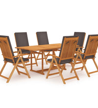 7-tlg. Garten-Essgruppe mit Kissen Massivholz Teak Grau