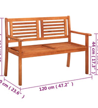 2-Sitzer-Gartenbank mit Auflage 120 cm Massivholz Eukalyptus