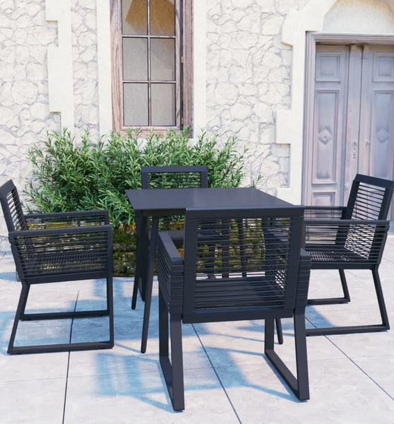 5-tlg. Garten-Essgruppe PVC Rattan Schwarz