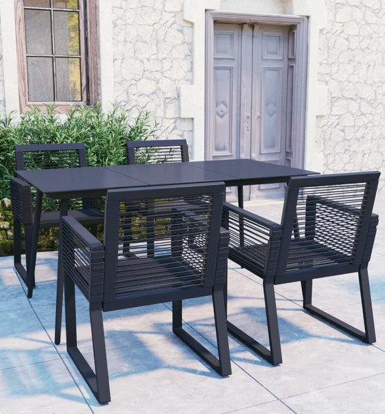 5-tlg. Garten-Essgruppe PVC Rattan Schwarz