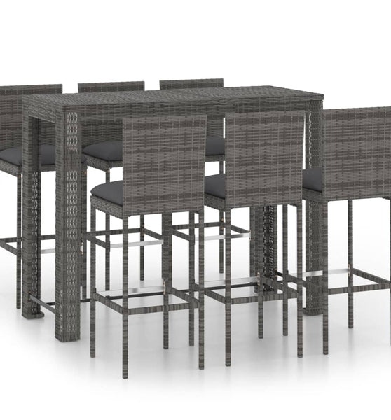 7-tlg. Garten-Bar-Set mit Anthrazit Kissen Poly Rattan
