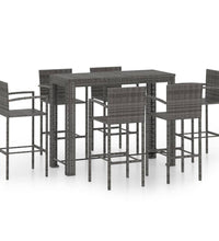 7-tlg. Garten-Bar-Set mit Armlehnen Poly Rattan Grau