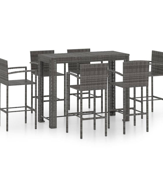 7-tlg. Garten-Bar-Set mit Armlehnen Poly Rattan Grau
