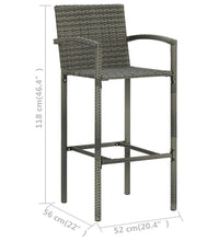 7-tlg. Garten-Bar-Set mit Armlehnen Poly Rattan Grau