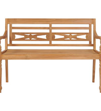 Batavia-Gartenbank Rotes Karomuster-Kissen 120 cm Teak Massiv