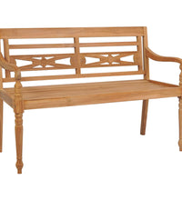 Batavia-Gartenbank Graues Karomuster-Kissen 120 cm Teak Massiv