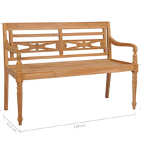 Batavia-Gartenbank Graues Karomuster-Kissen 120 cm Teak Massiv