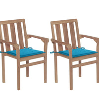 Gartenstühle 2 Stk. mit Blauen Kissen Teak Massivholz