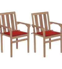 Gartenstühle 2 Stk. mit Roten Kissen Teak Massivholz
