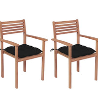 Gartenstühle 2 Stk. mit Schwarzen Kissen Massivholz Teak