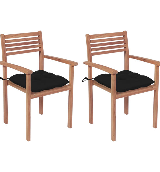 Gartenstühle 2 Stk. mit Schwarzen Kissen Massivholz Teak