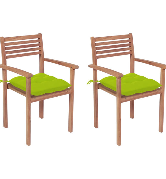 Gartenstühle 2 Stk. mit Hellgrünen Kissen Massivholz Teak