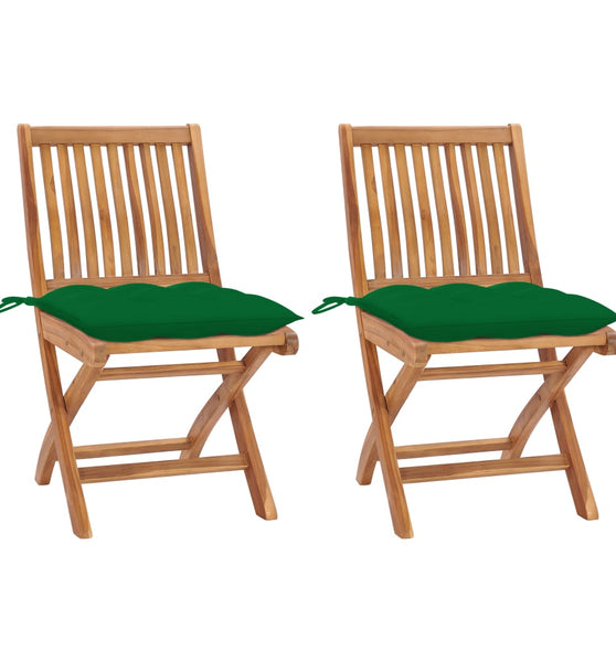 Gartenstühle 2 Stk. mit Grünen Kissen Massivholz Teak