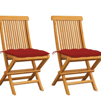 Gartenstühle mit Roten Kissen 2 Stk. Massivholz Teak