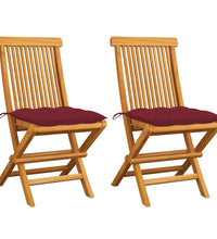 Gartenstühle mit Weinroten Kissen 2 Stk. Massivholz Teak