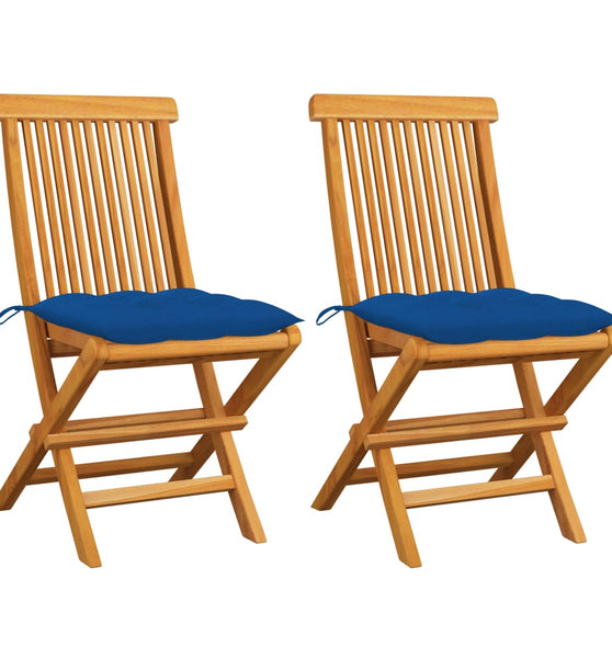 Gartenstühle mit Blauen Kissen 2 Stk. Massivholz Teak