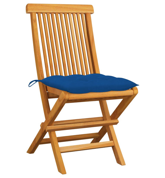 Gartenstühle mit Blauen Kissen 2 Stk. Massivholz Teak