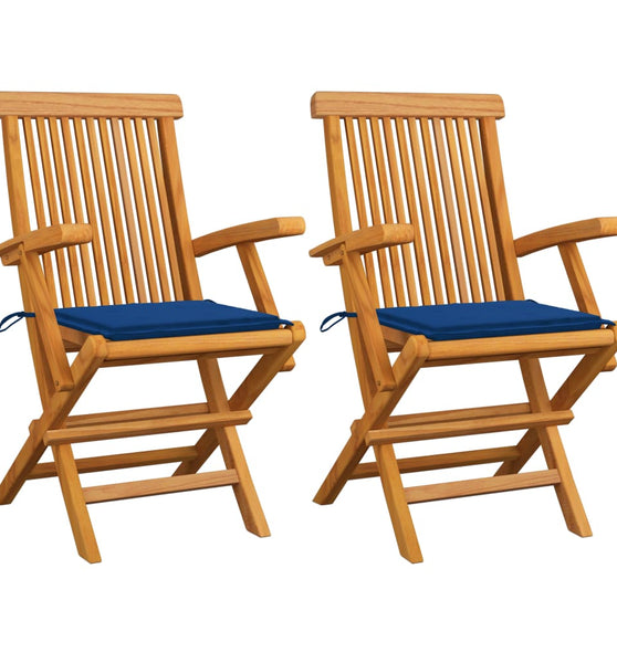 Gartenstühle mit Königsblauen Kissen 2 Stk. Massivholz Teak