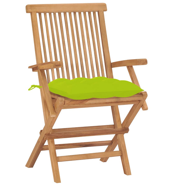 Gartenstühle mit Hellgrünen Kissen 2 Stk. Massivholz Teak