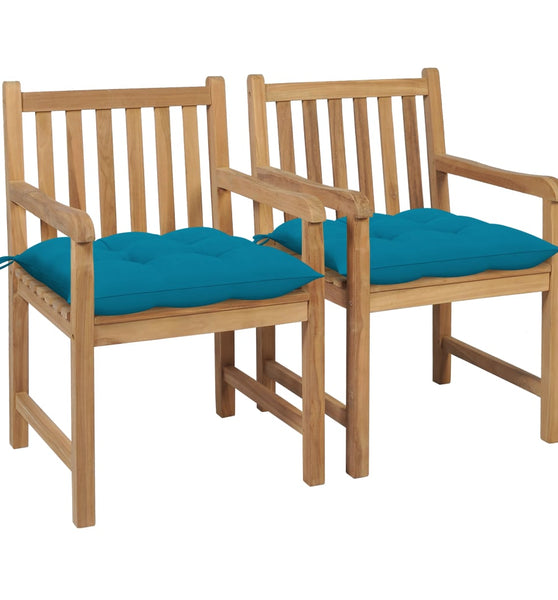 Gartenstühle 2 Stk. mit Hellblauen Kissen Massivholz Teak