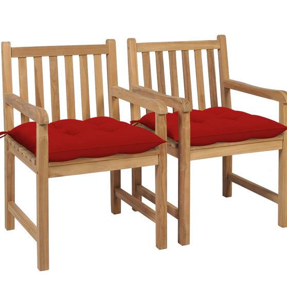 Gartenstühle 2 Stk. mit Roten Kissen Massivholz Teak