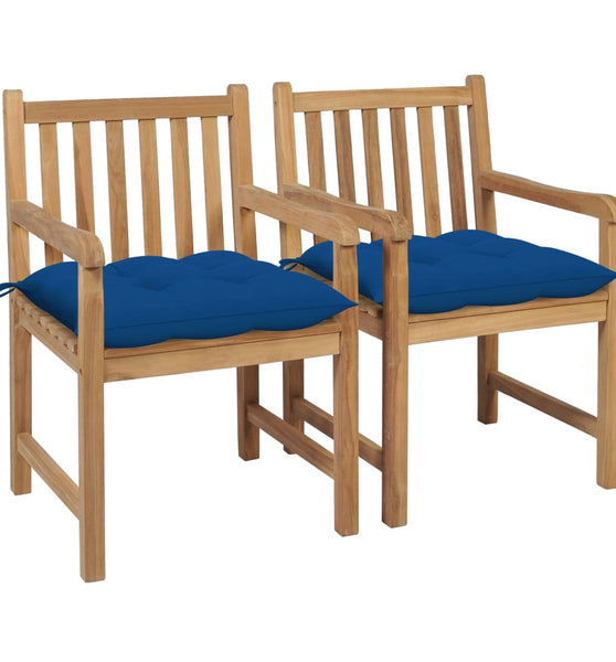 Gartenstühle 2 Stk. mit Blauen Kissen Massivholz Teak