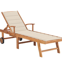 Sonnenliege mit Auflage Creme Massivholz Teak