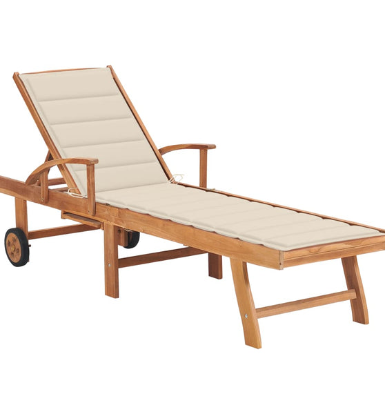 Sonnenliege mit Auflage Creme Massivholz Teak