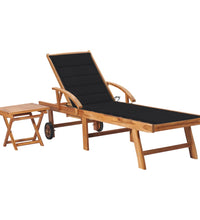 Sonnenliege mit Tisch und Auflage Massivholz Teak