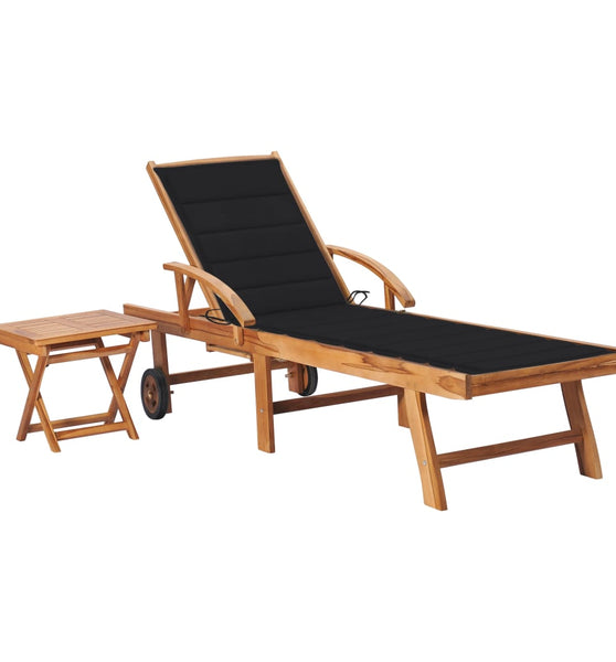 Sonnenliege mit Tisch und Auflage Massivholz Teak