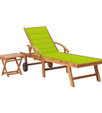 Sonnenliege mit Tisch und Auflage Massivholz Teak