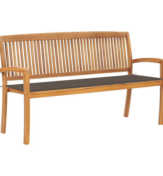 Stapelbare Gartenbank mit Auflage 159 cm Massivholz Teak