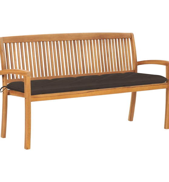 Stapelbare Gartenbank mit Auflage 159 cm Massivholz Teak