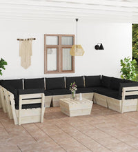 10-tlg. Garten-Sofagarnitur aus Paletten mit Kissen Fichtenholz