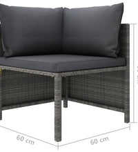3-tlg. Garten-Lounge-Set mit Kissen Poly Rattan Grau