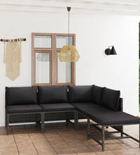 5-tlg. Garten-Lounge-Set mit Kissen Poly Rattan Grau