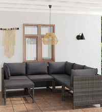 6-tlg. Garten-Lounge-Set mit Kissen Poly Rattan Grau