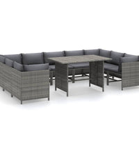 10-tlg. Garten-Lounge-Set mit Kissen Poly Rattan Grau