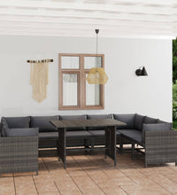 10-tlg. Garten-Lounge-Set mit Kissen Poly Rattan Grau