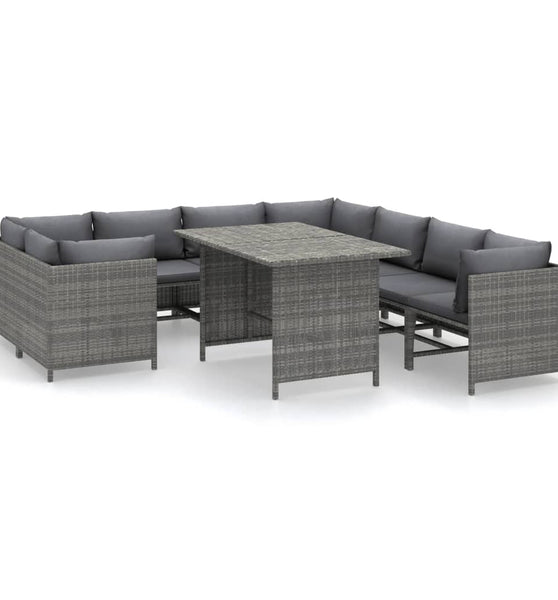 9-tlg. Garten-Lounge-Set mit Kissen Poly Rattan Grau